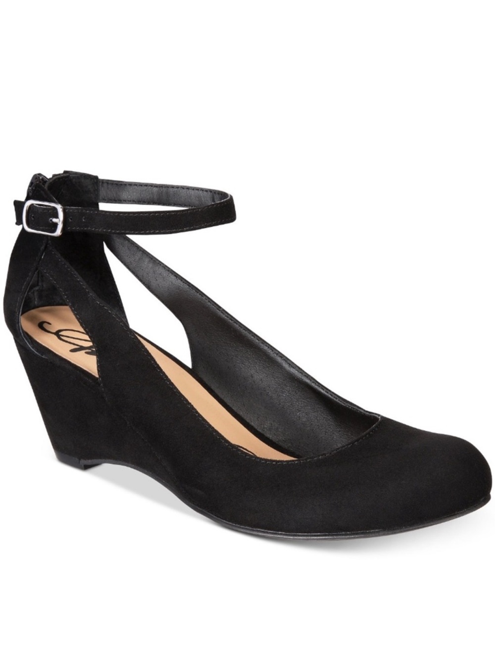 American Rag Cie Women’s Size 7 Black Suede Wedge Ankle Strap Pumps